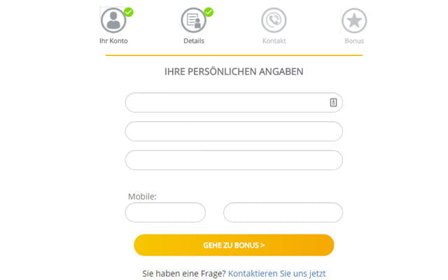 Gebt eure Telefonnummer und Adresse als Kontaktdaten für den Casino Anbieter an